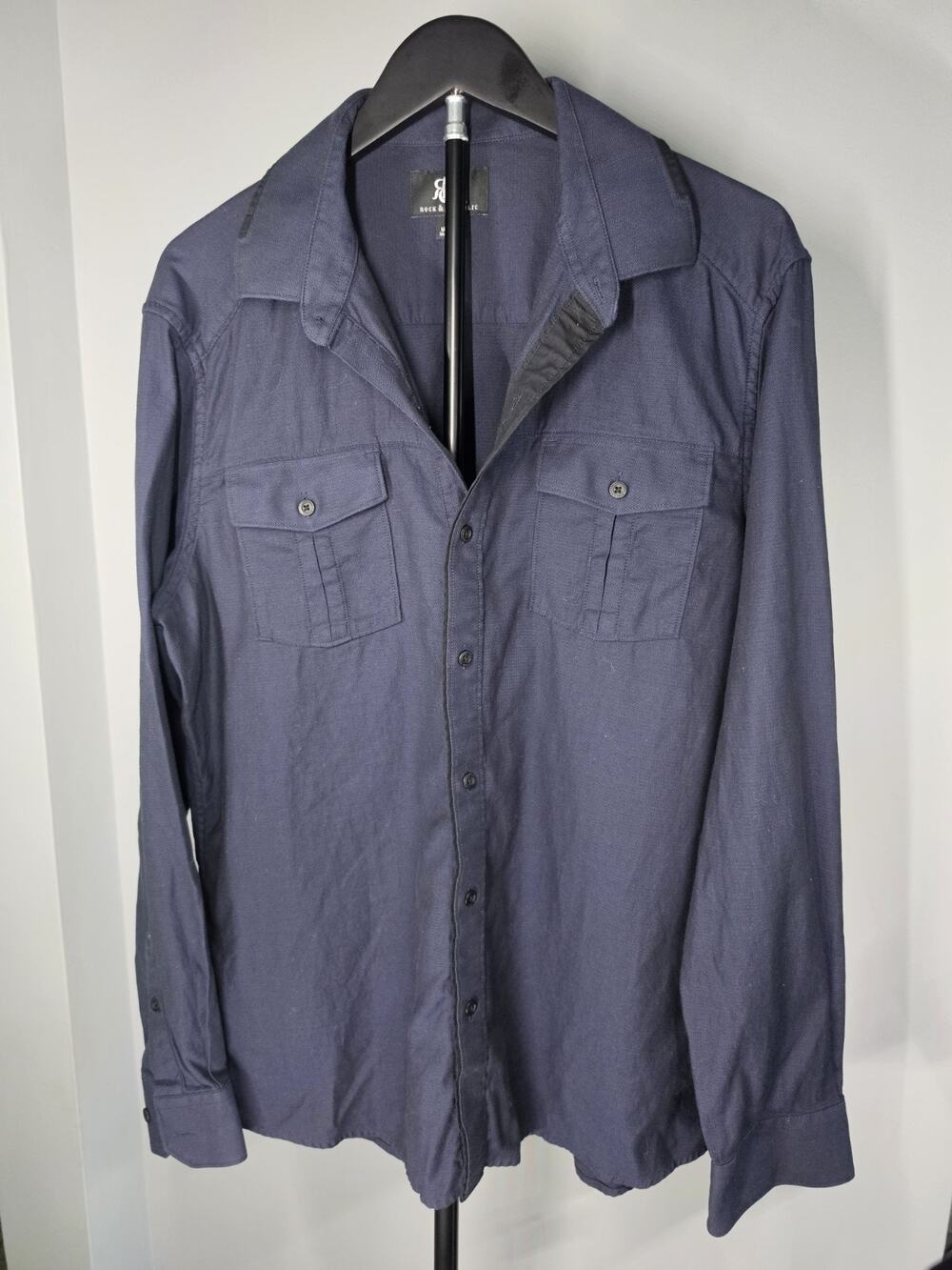 Rock Republic Mens L Navy Long Sleeve Button Up Military Utility Shirt